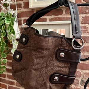 DKNYC Brown and Silver Shoulder Bag with Ergonomic Strap